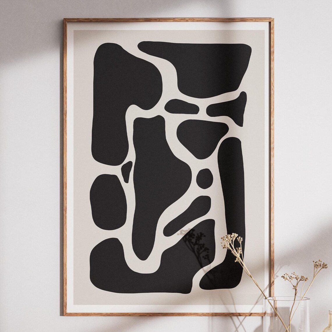 Bold Black Organic Blob Shapes Modern Abstract Art Print on Beige