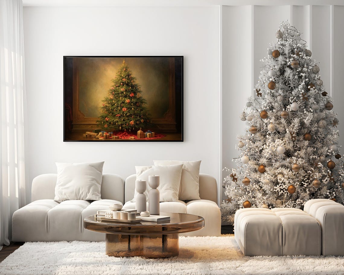 Elegant Christmas Tree With Gifts Warm Paneled Room Glow Poster - Image 2