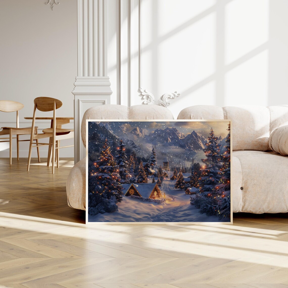 Snowy Mountain Village With Cabins Christmas Wonderland Poster - Image 2