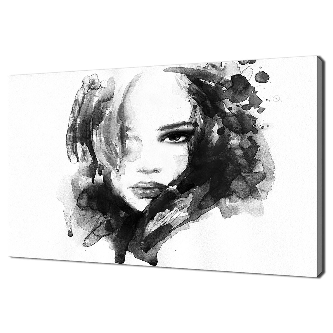 Abstract Woman Watercolor Portrait Black White Ink Wash Expressive Wall Art Poster