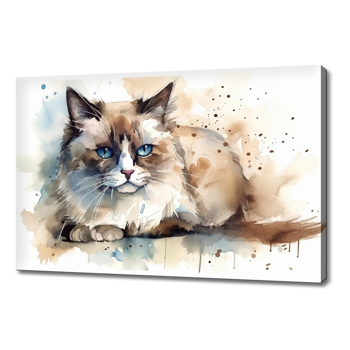 Ragdoll Cat Lying Down Blue Eyes Watercolour Splash Art Poster