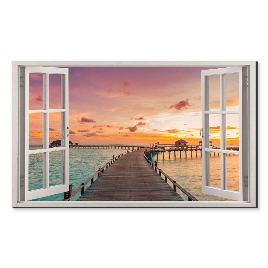 Maldives Paradise Sunset Window View Window Frame Style Modern Design Home Decor Print Wall Art Picture Ready To Hang