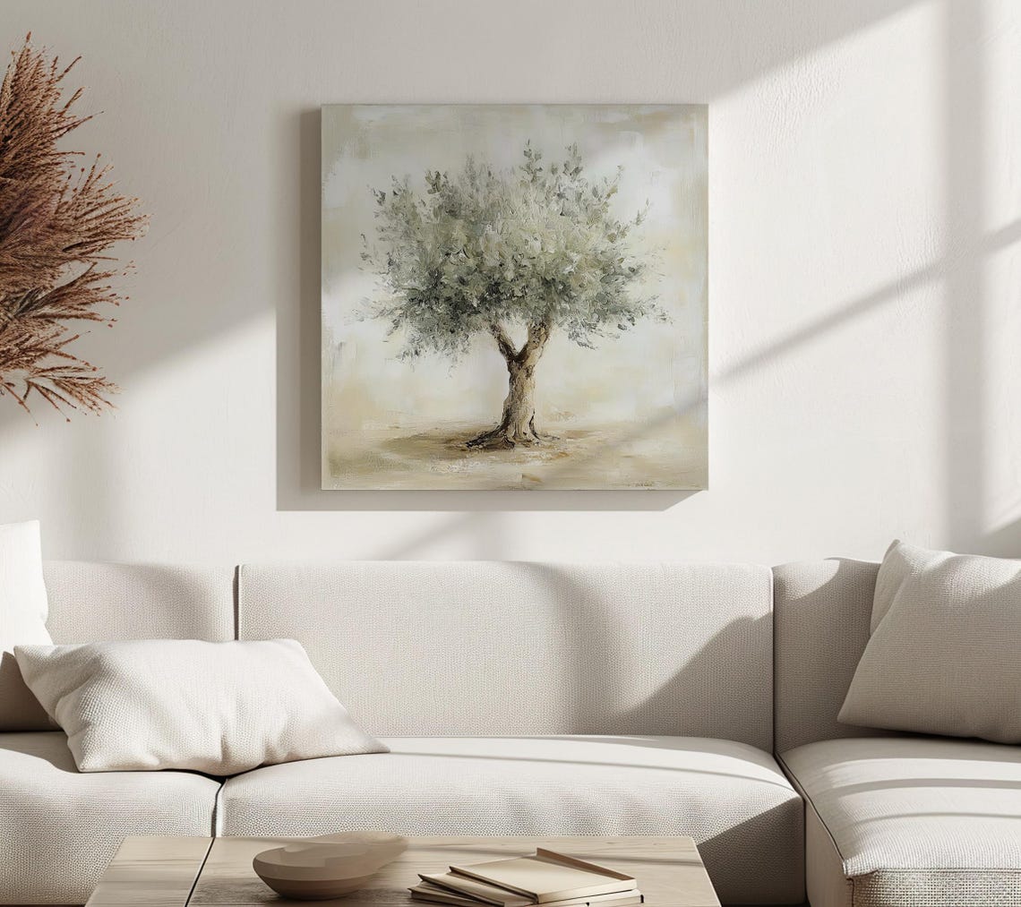 Lone Olive Tree Muted Neutral Vintage Style Painting Farmhouse Poster - Image 2