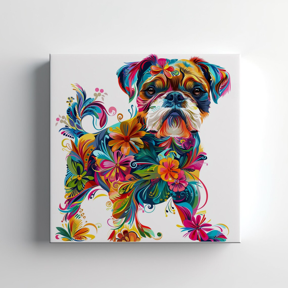 Cute Terrier Puppy Dog Floral Print Gift For Dog Lover Colourful Dog Portrait Painting Print Dog Pet Wall Art
