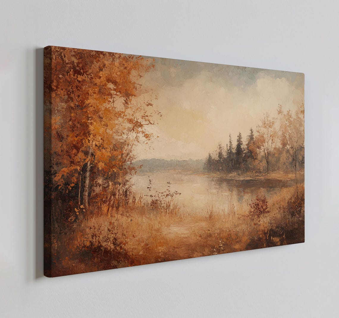 Vintage Autumn Landscape Painting Style Print Farmhouse Decor Art Nature Picture Wall Hanging Fine Art Print Vintage Landscape Art