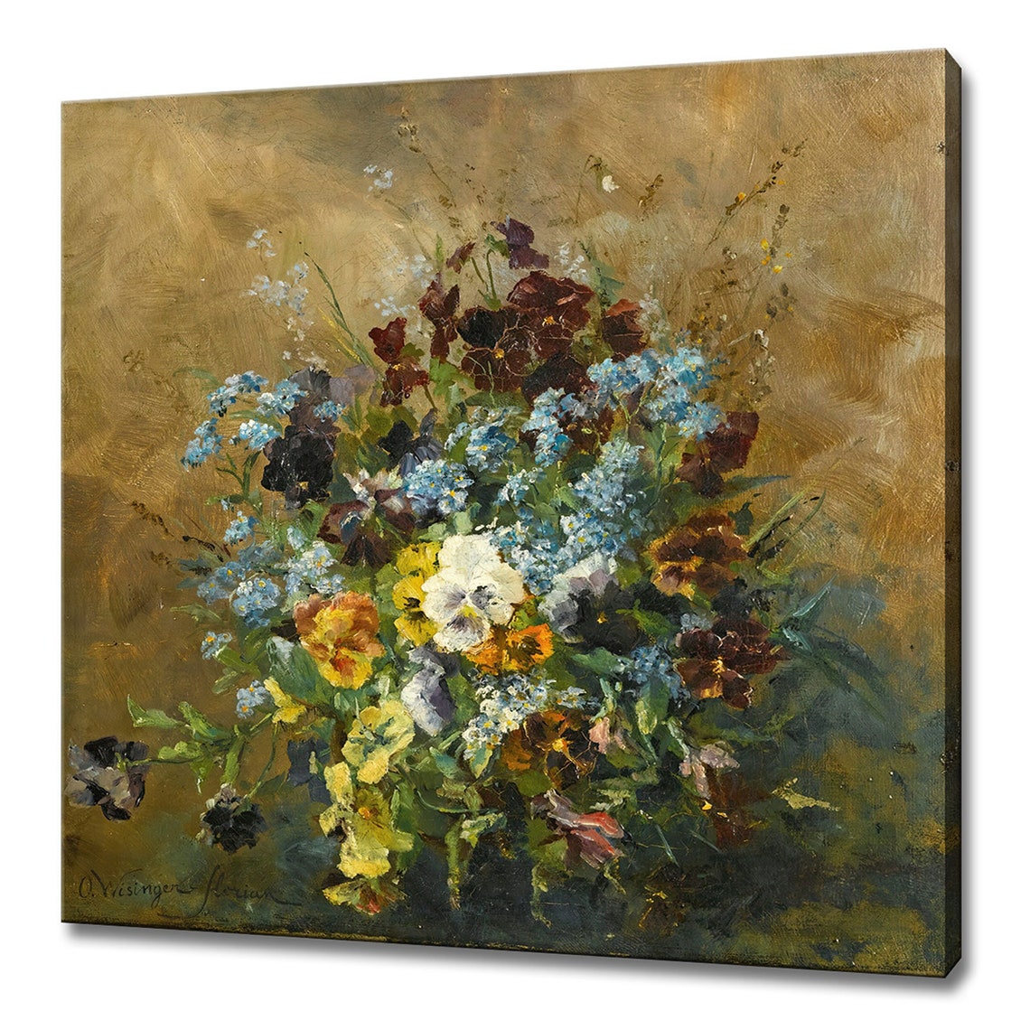 Still Life With Pansies Flowers Vintage Still Life Flowers Oil Painting Print Victorian Antique Fine Art Print Farmhouse Decor