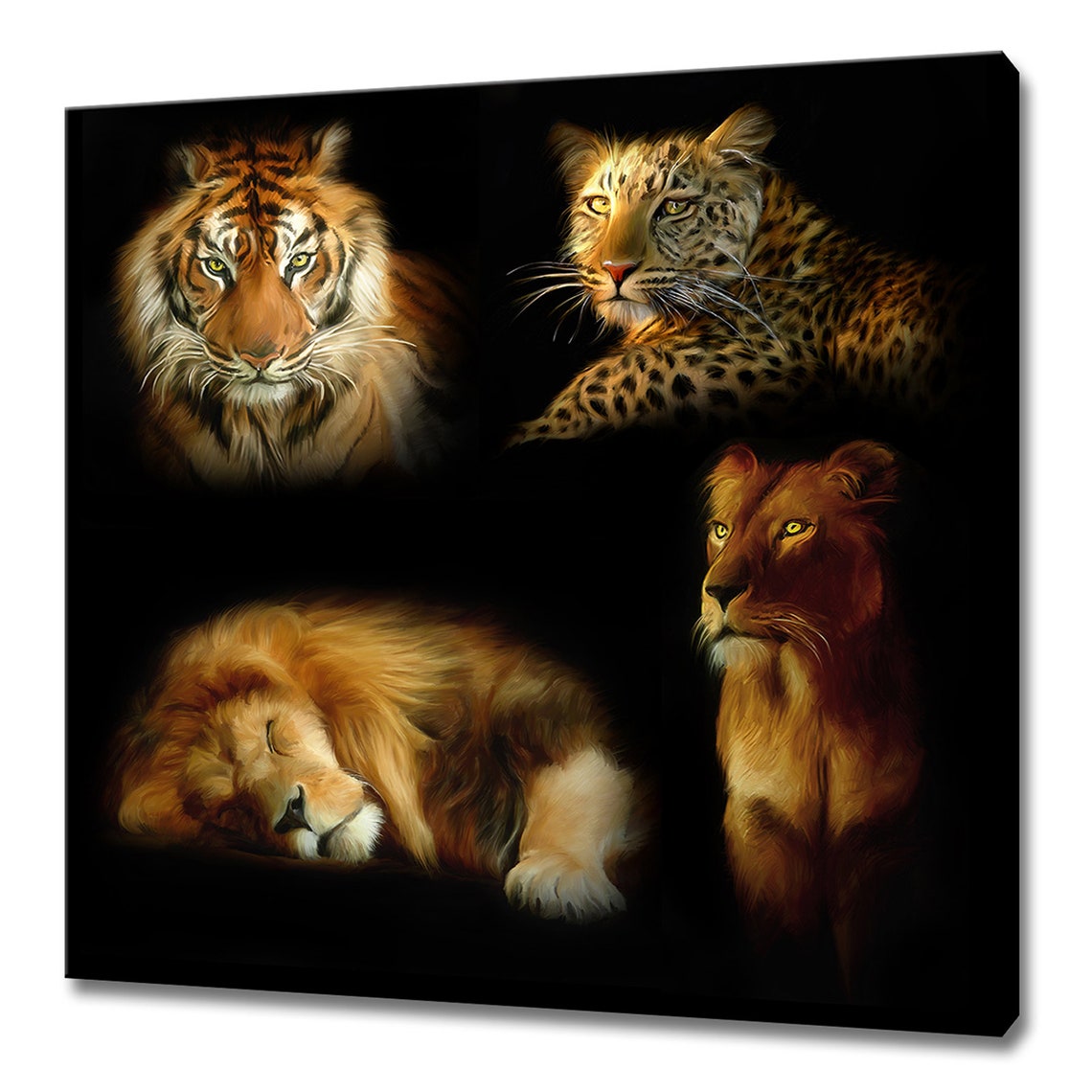 Tiger Leopard Lion Wild Big Cats Portrait Collage Wall Art Print
