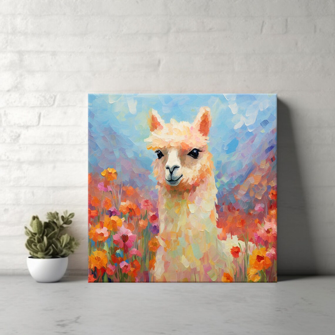 Colourful Llama Portrait Art Print, Floral Decor - Image 4