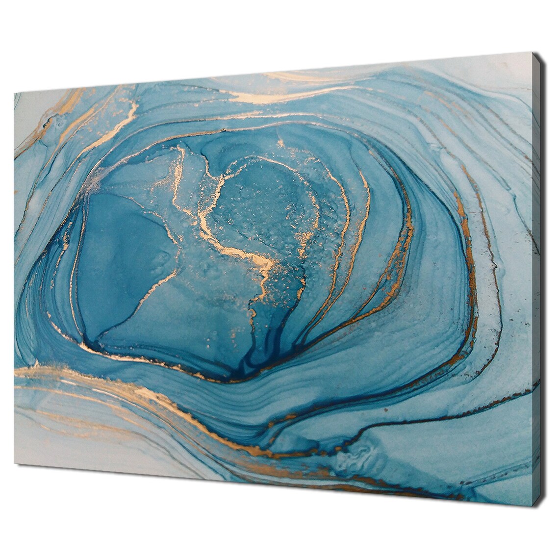 Abstract Ink Fluid Gold Teal Modern Art Print