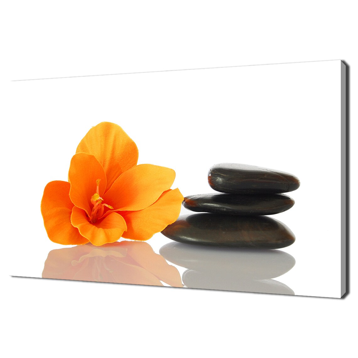 Orange Flower And Black Spa Stones Zen Minimalist Bathroom Wall Poster