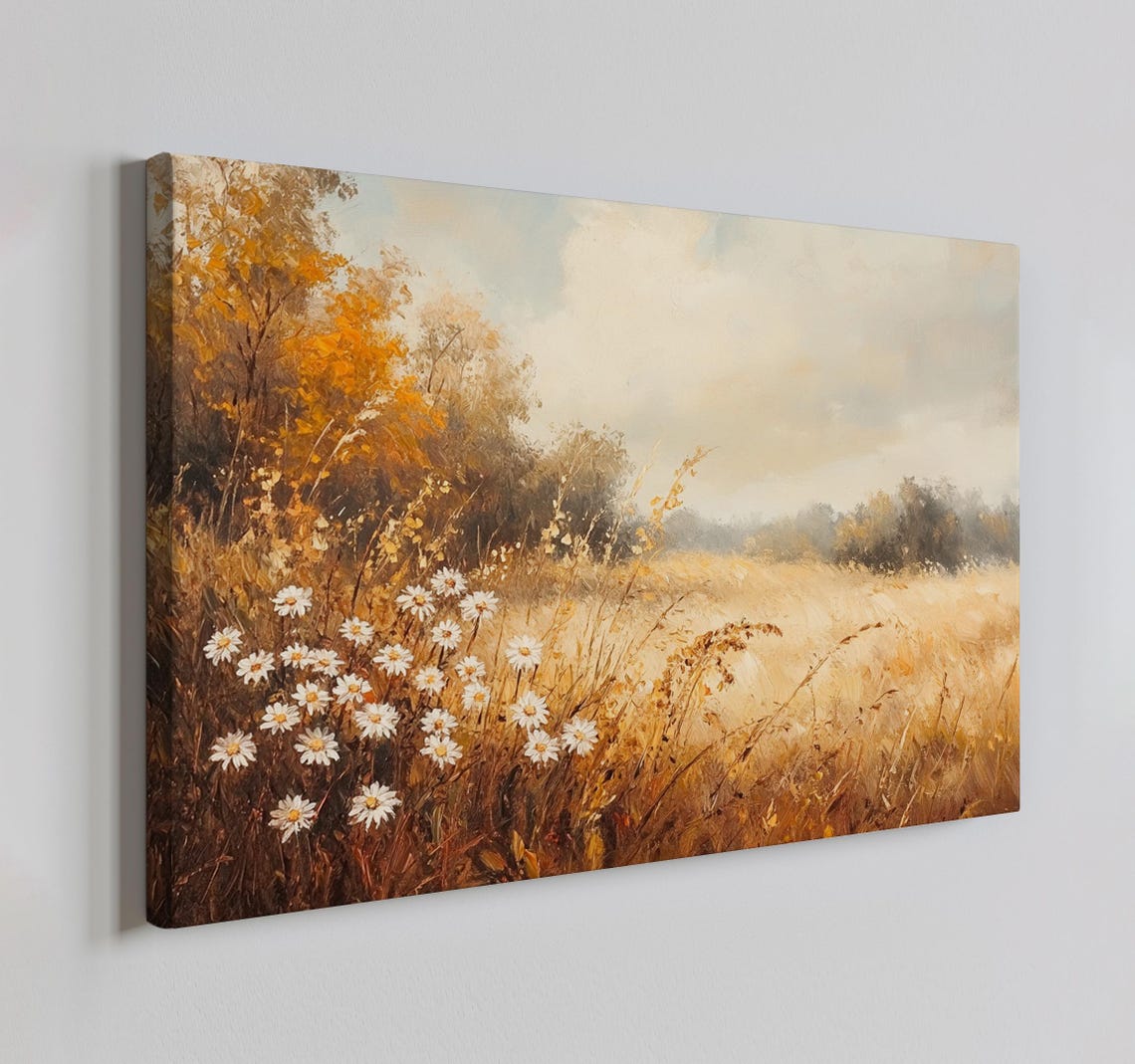 Golden Meadow Daisies Autumn Field Vintage Painting Style Wall Poster