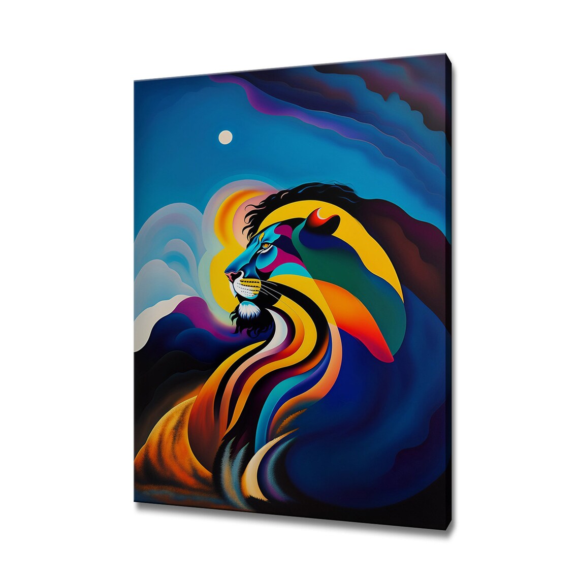 Abstract Lion Under Moonlight Colorful Pop Art Night Sky Animal Poster