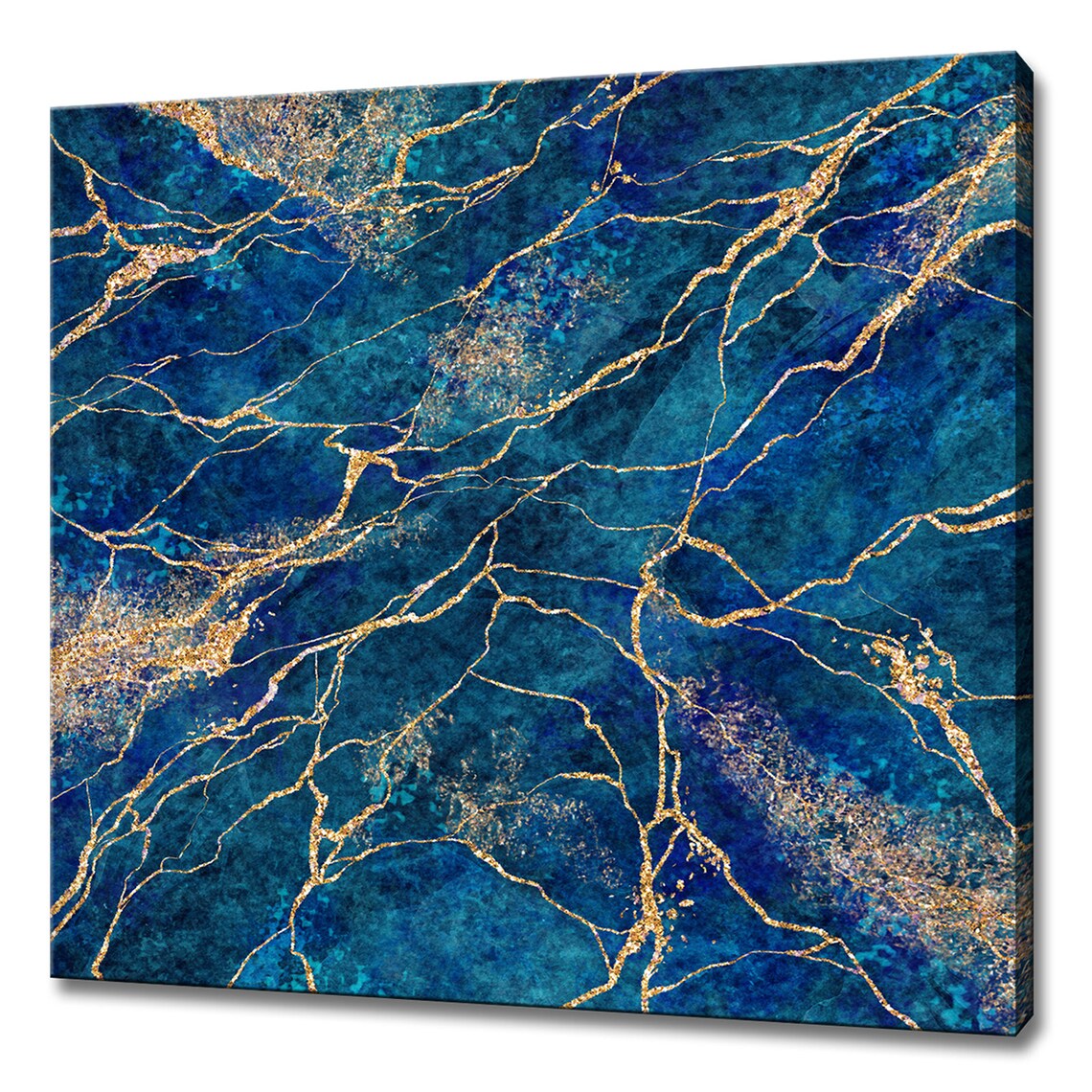 Blue Marbled Texture With Golden Veins, Art Print