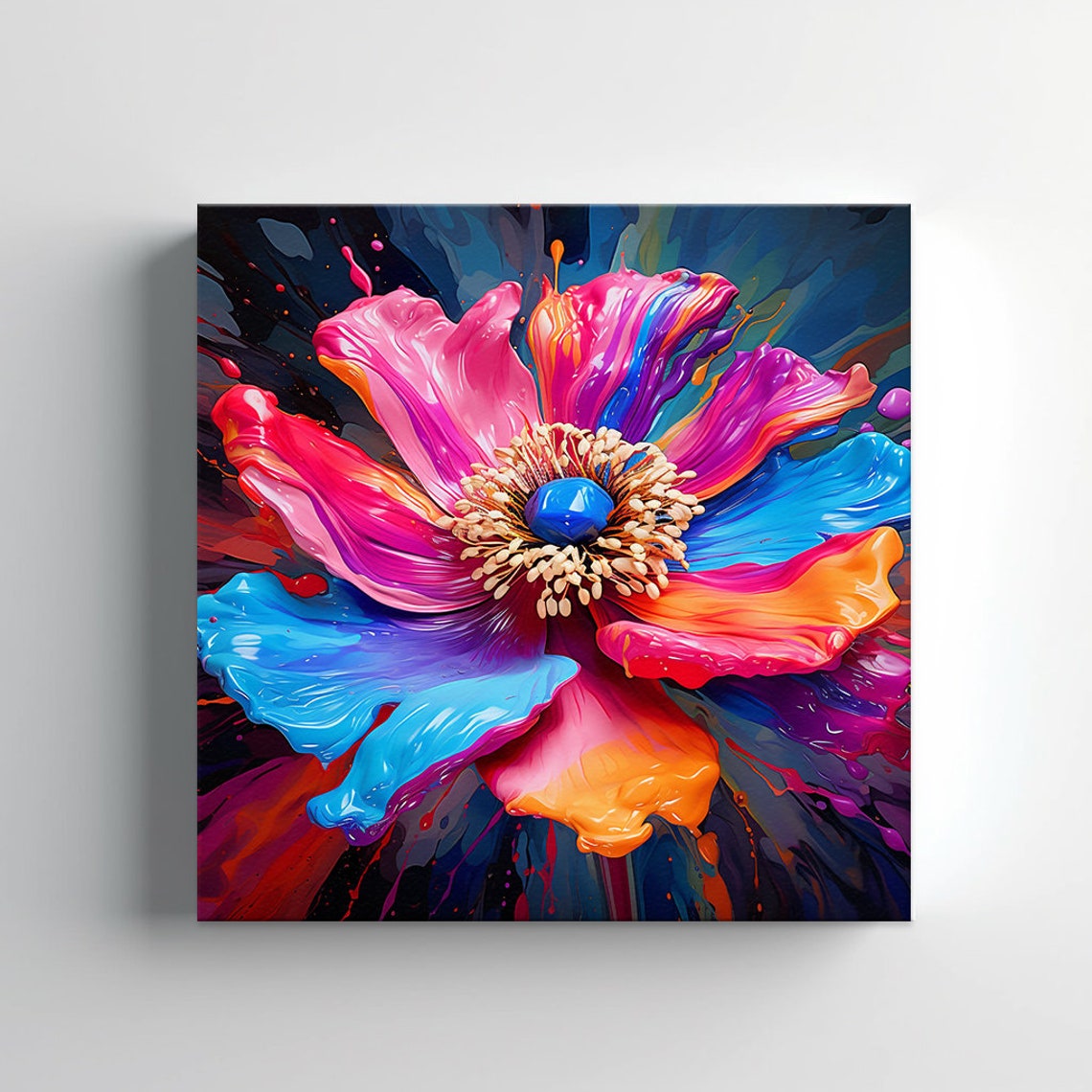 Psychedelic Anemone Flower Splash Pink Blue Orange Petals Art Poster - Image 2