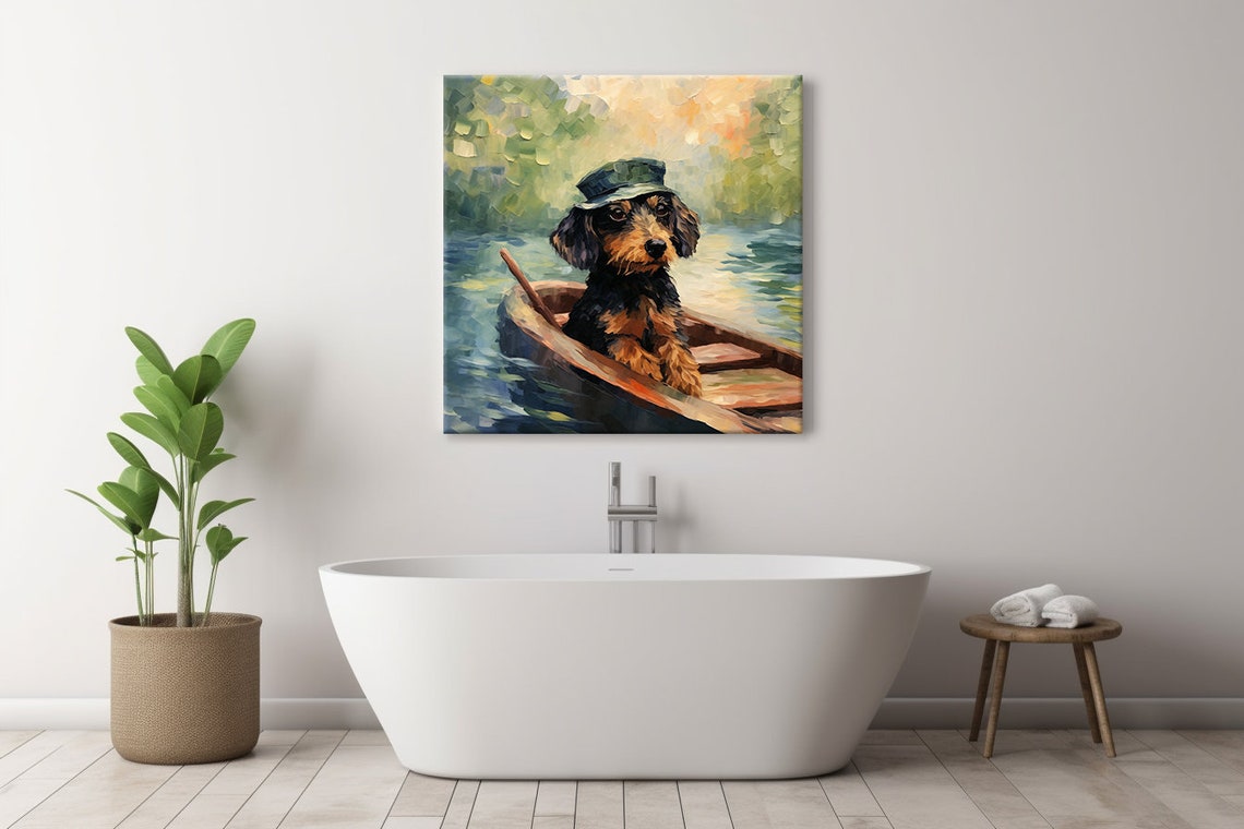 Cute Dachshund Dog In The Boat Animal Print Gift For Dachshund Dog Lover Colourful Dog Portrait Painting Print Dog Pet Wall Art - Image 2