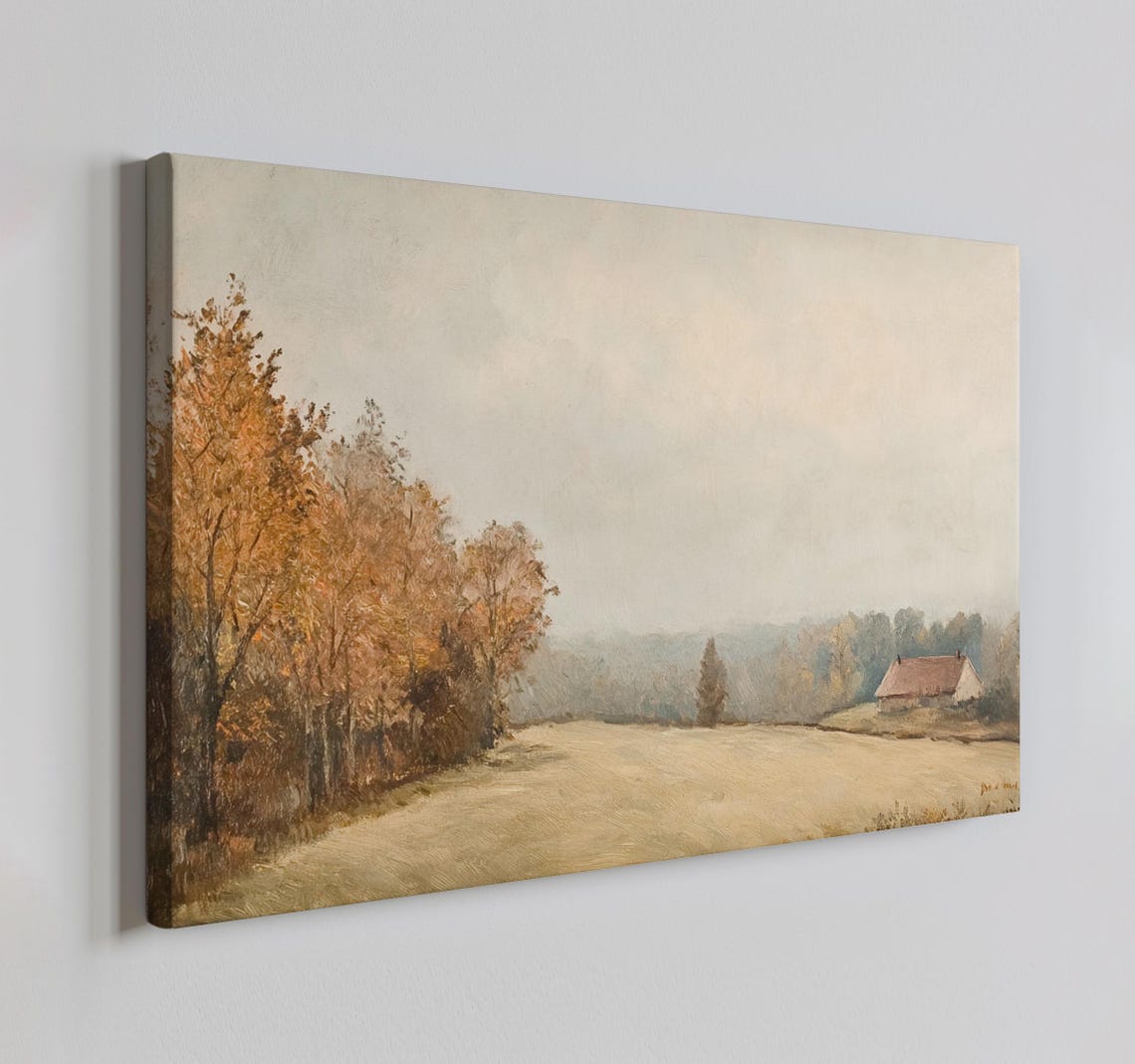 Autumn Landscape Vintage Countryside Cottage Painting Style Print Farmhouse Decor Art Nature Picture Wall Hanging Fine Art Print
