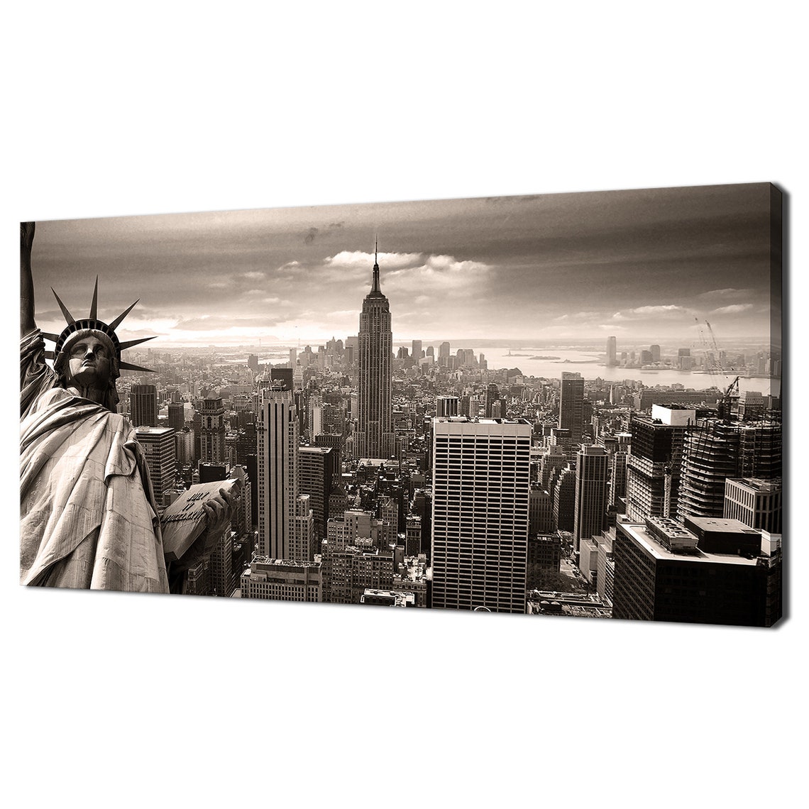 New York City Sepia Skyline Statue Of Liberty Panorama Travel Poster