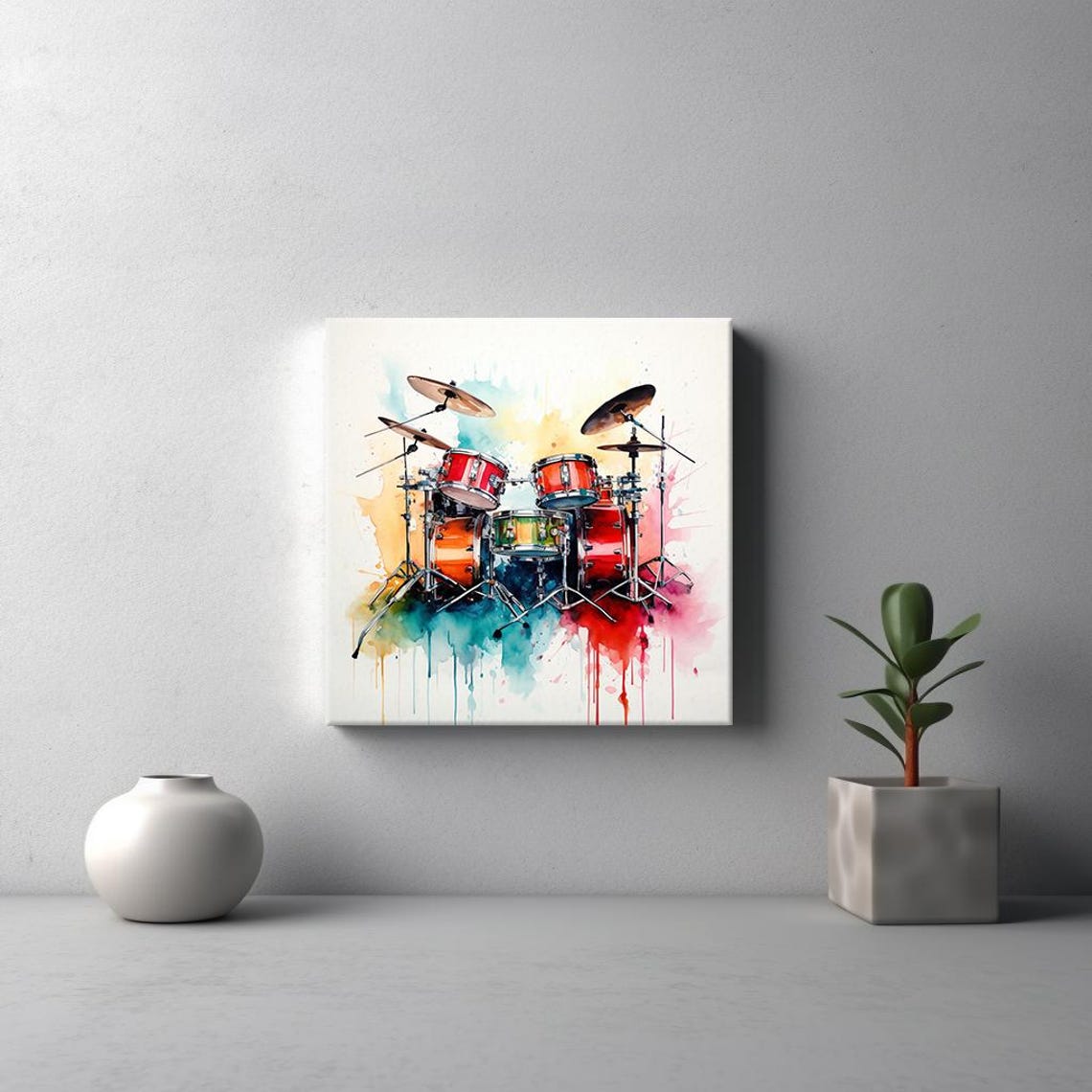 Red Drum Kit Watercolor Colorful Paint Splash Music Drummer Art Poster - Image 3