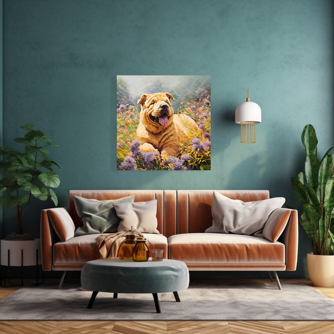 Happy Shar Pei Dog Smiling In Purple Wildflower Field Dog Poster - Image 4