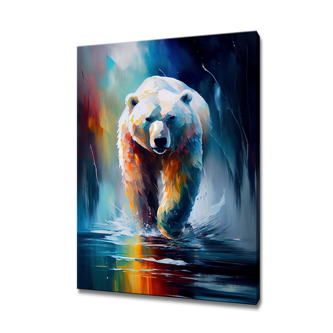 Majestic Polar Bear Walking Through Water Colourful Wildlife Poster