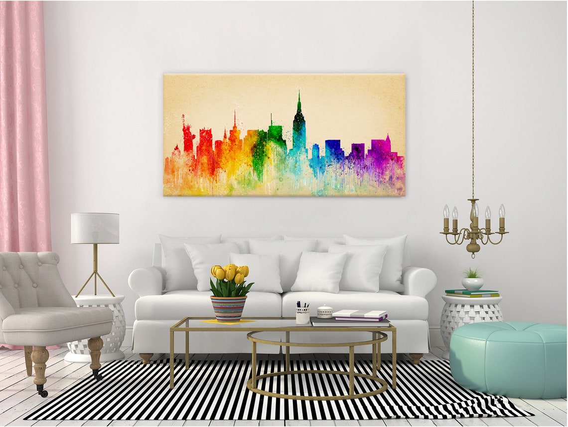 New York City Manhattan Skyline Rainbow Watercolour Travel Poster - Image 2