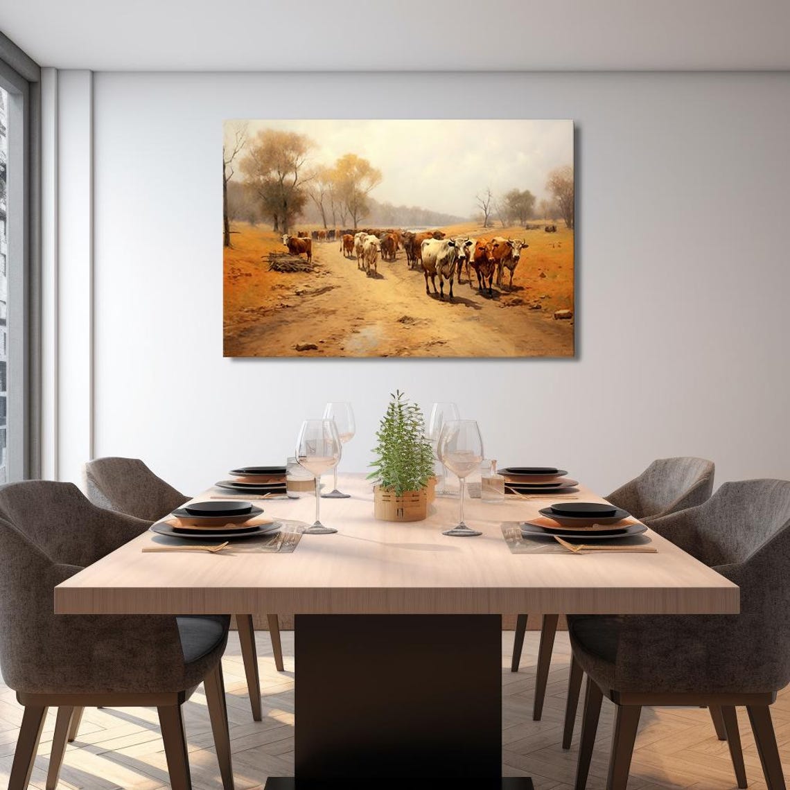 Cattle Herd On Dusty Country Road Autumn Trees Vintage Farm Art Poster - Image 2