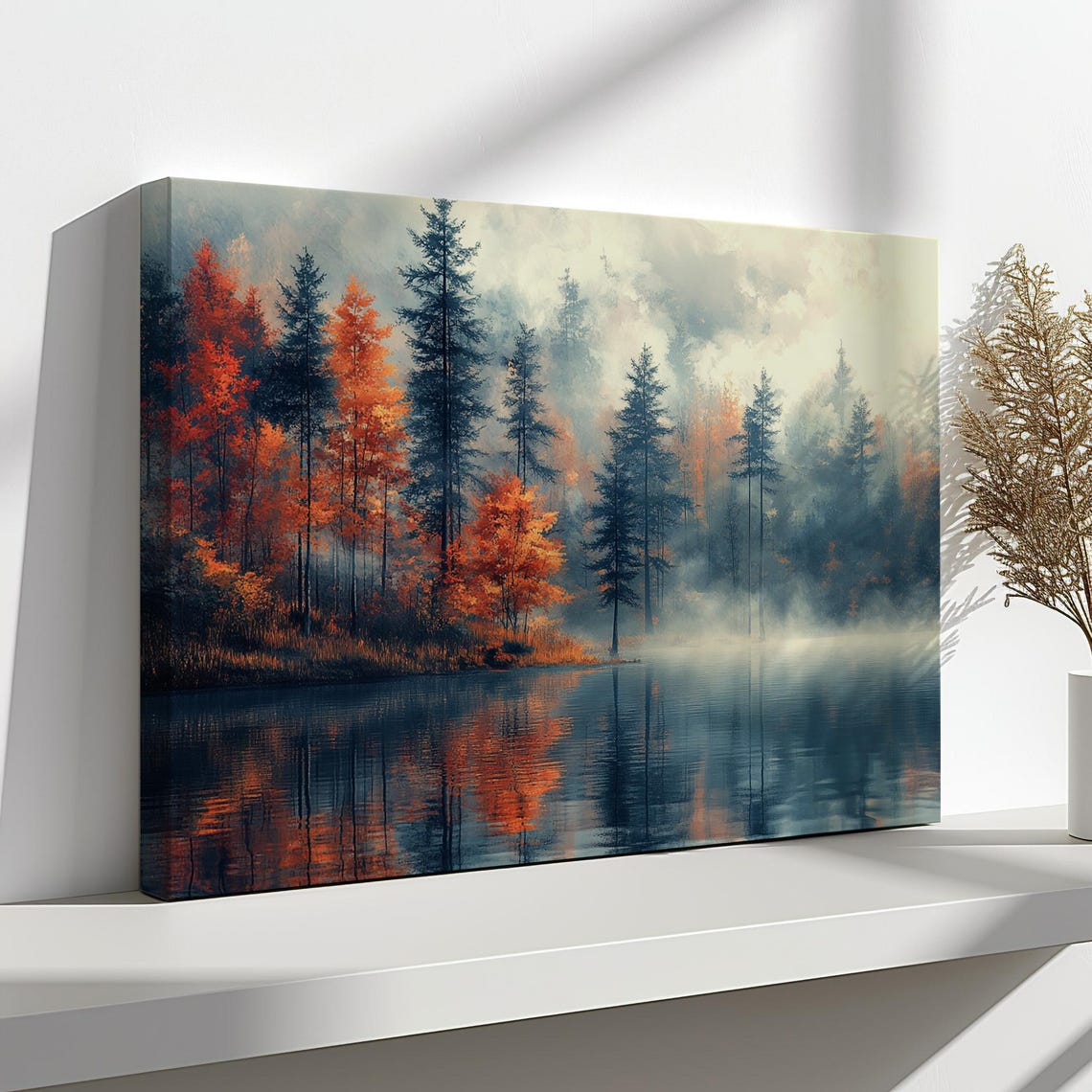 Autumn Pines Misty Mountain Lake Foggy Orange Reflection Fall Poster - Image 4