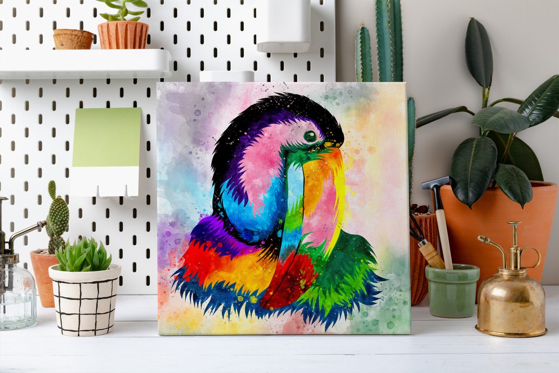 Toucan Rainbow Watercolor Tropical Bird Abstract Portrait Poster - Image 2