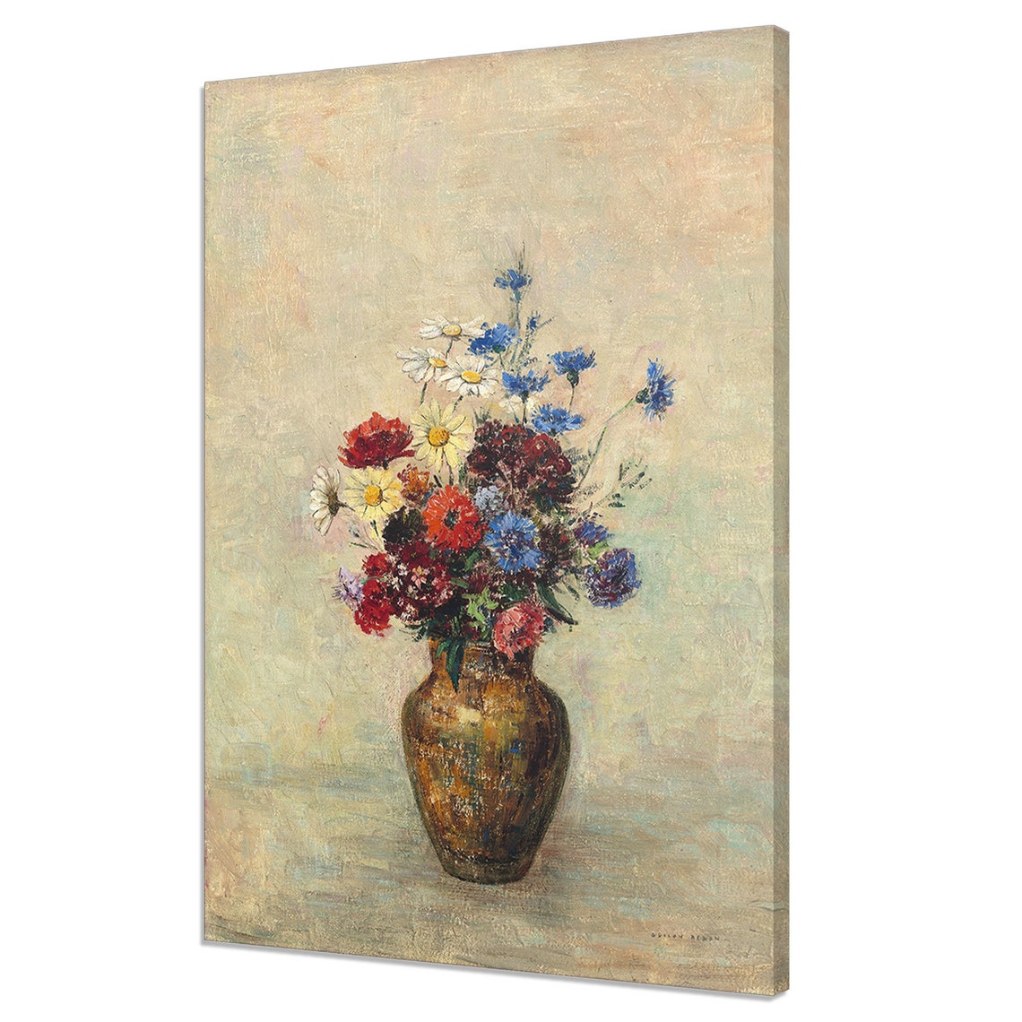 Odilon Redon Wildflower Bouquet Bronze Vase Daisies Vintage Art Print