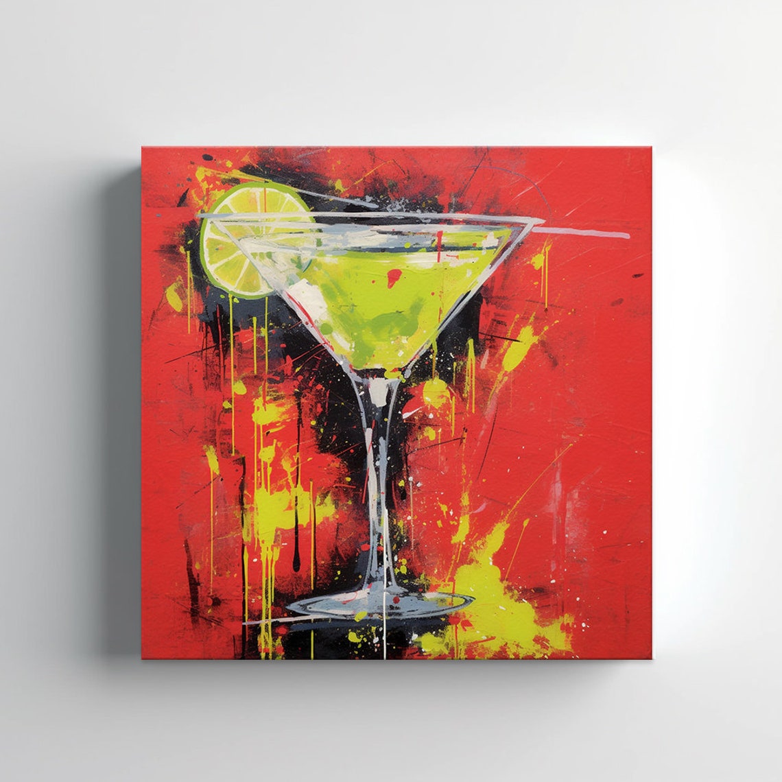 Green Margarita Martini Glass Lime Red Background Modern Bar Poster - Image 3