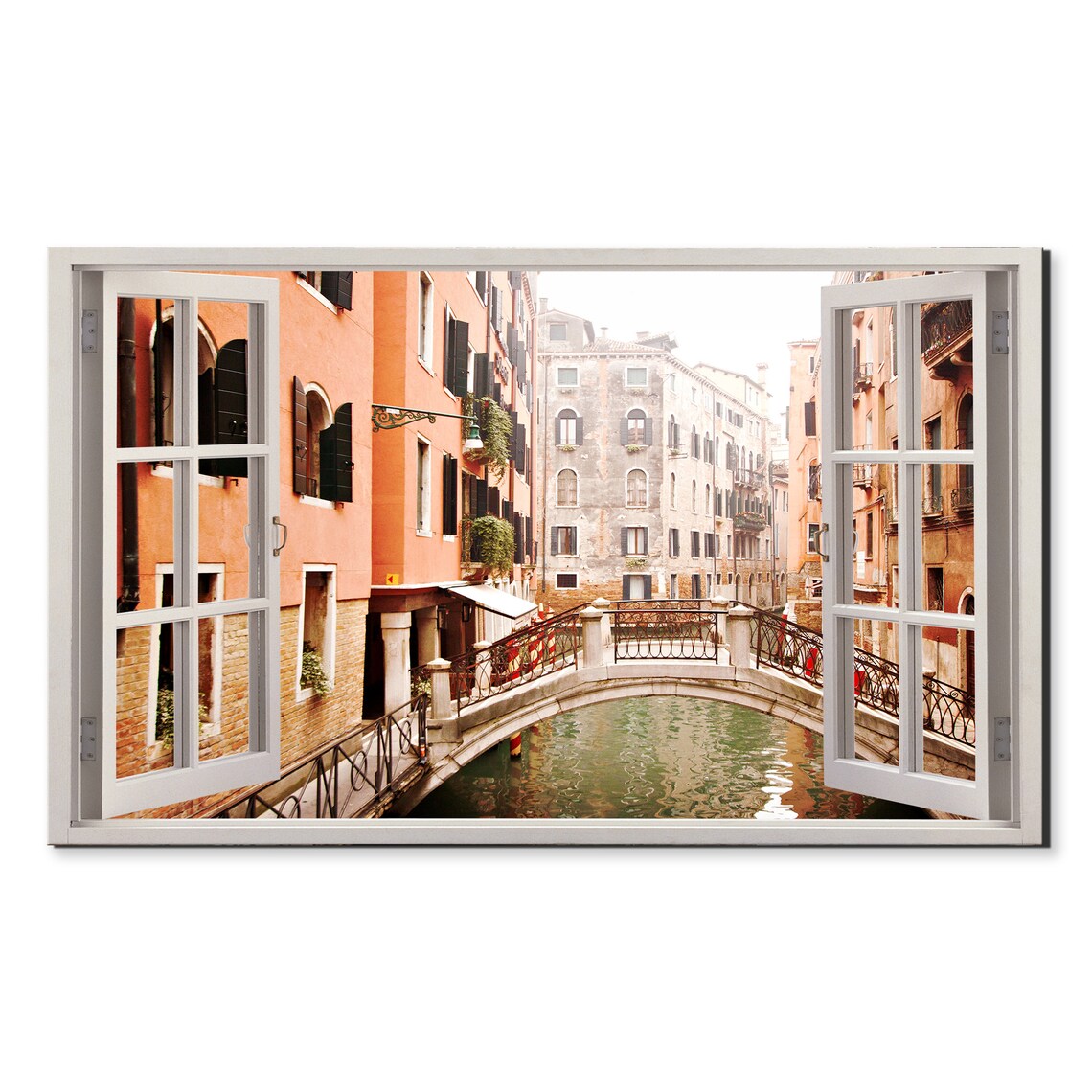 Venice Canal Window View Bridge Pastel Buildings Italy Travel Poster