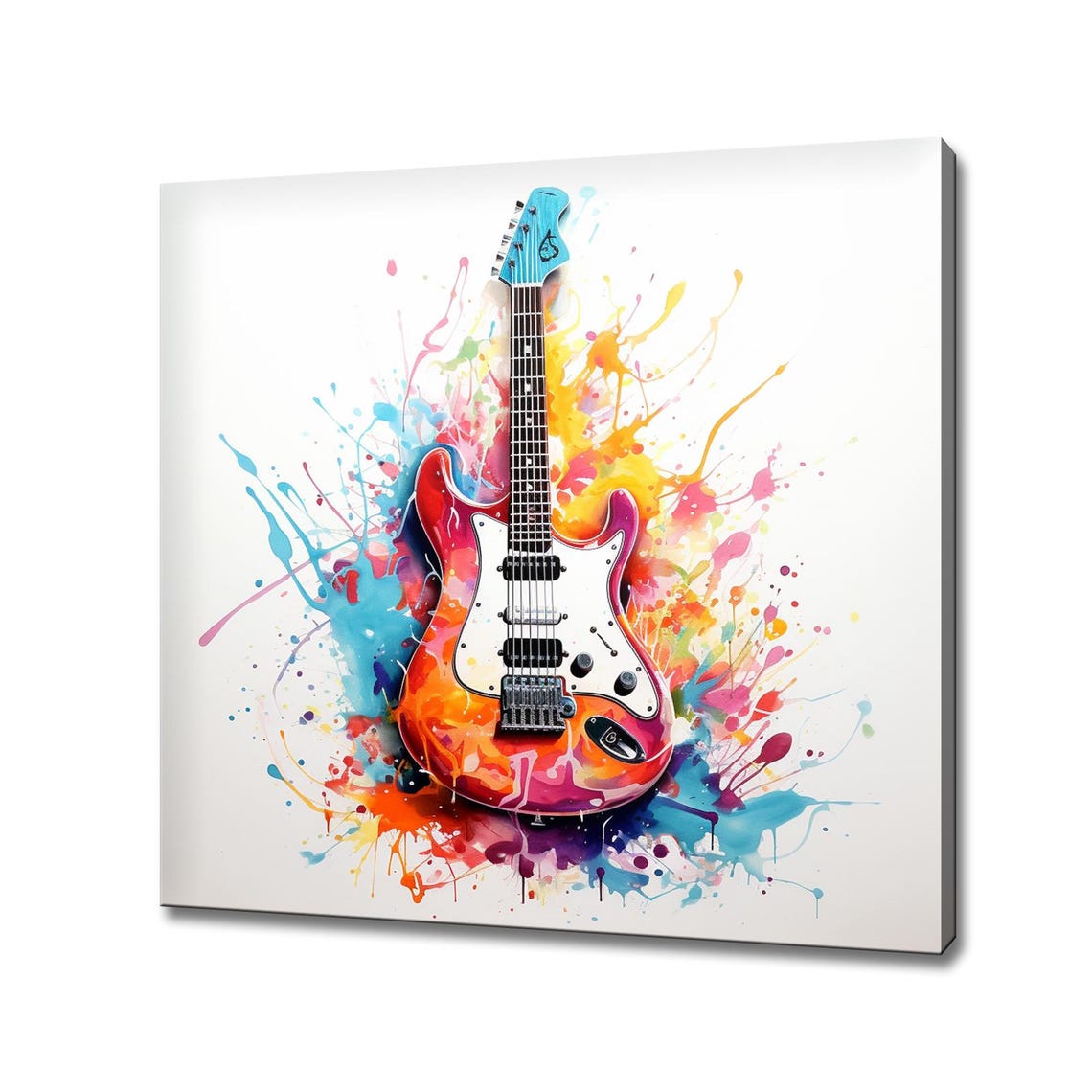 Electric Guitar Colorful Splash Watercolor Red Rock Music Poster