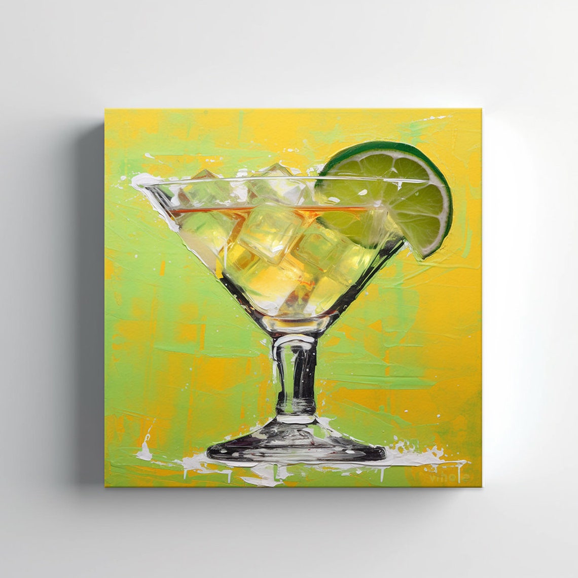 Margarita Glass Lime Wedge Yellow Green Citrus Cocktail Art Poster - Image 3