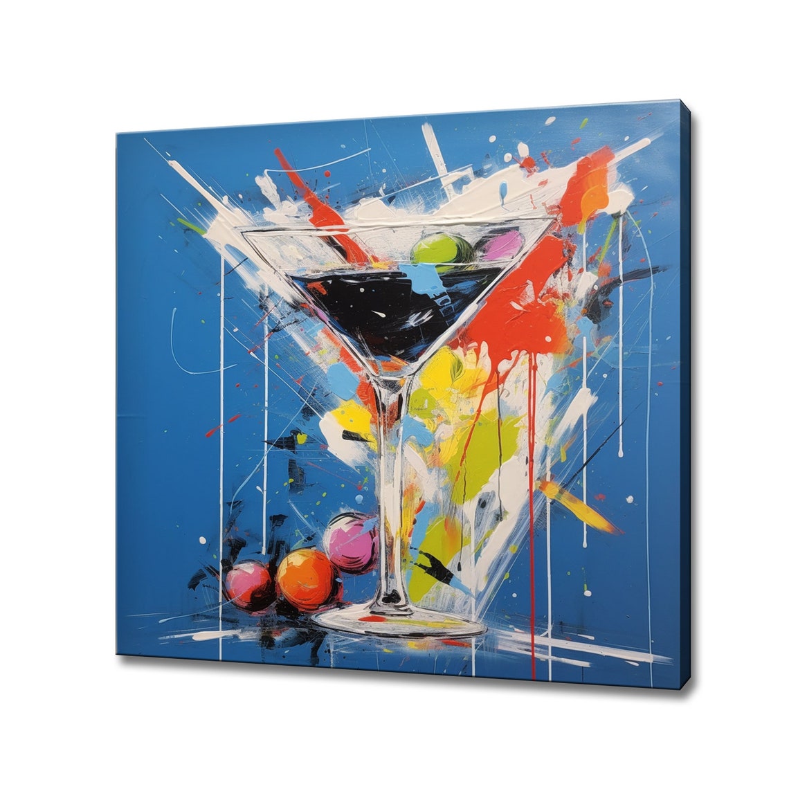 Vibrant Abstract Martini Glass Colorful Splash Blue Kitchen Poster