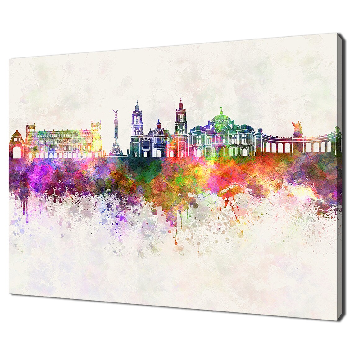 Mexico City Colorful Cathedral Skyline Watercolor Travel Poster