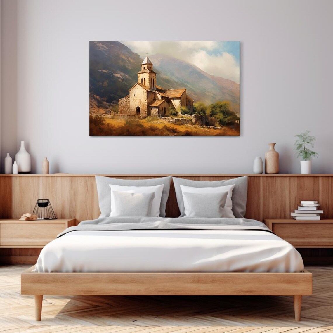 Church By The Mountain Autumn Vintage Landscape Painting Style Print Farmhouse Decor Art Picture Wall Hanging Fine Art Print - Image 3
