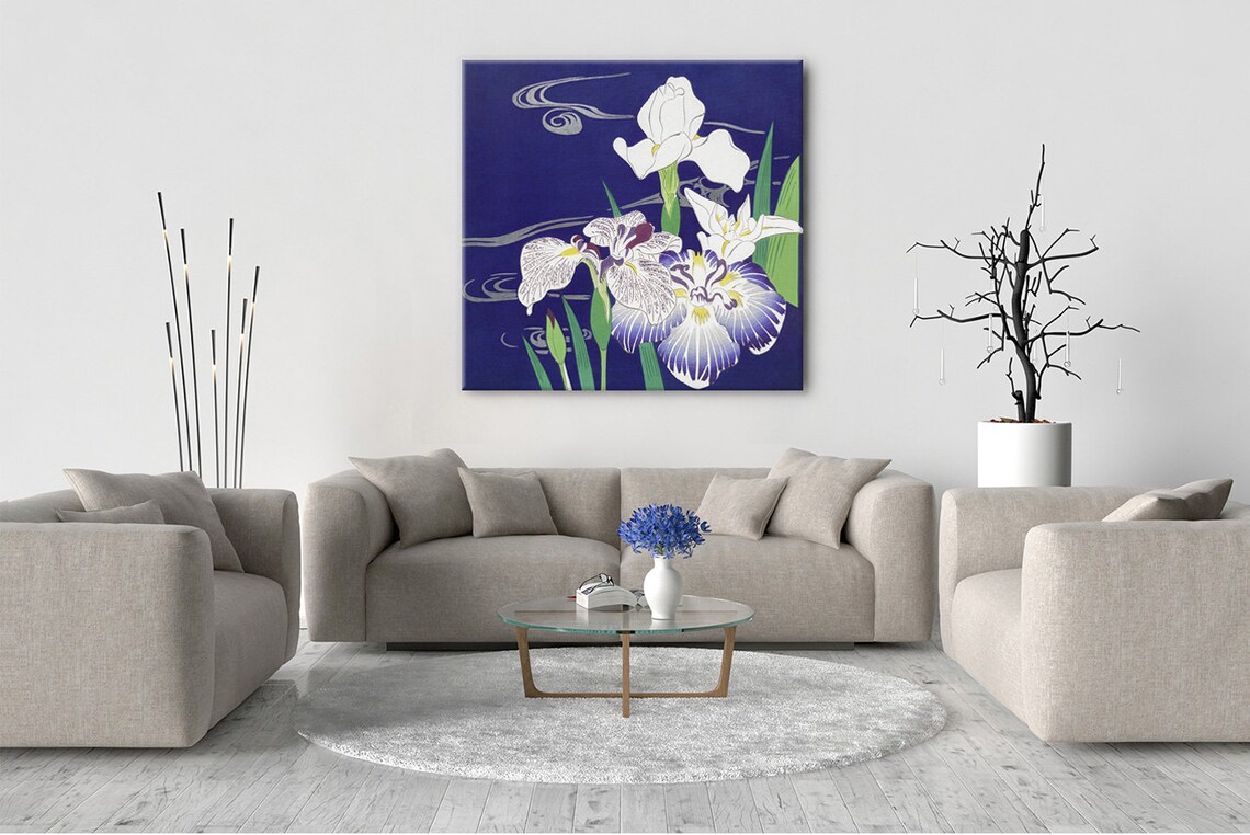 Japanese Woodblock Irises On Indigo Night Floral Wall Art Poster - Image 2