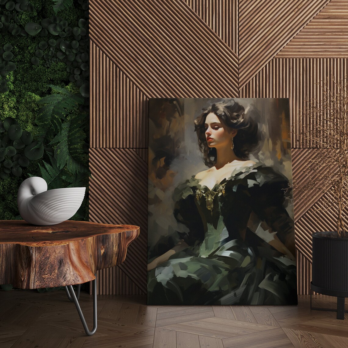 Elegant Lady In Dark Green Victorian Baroque Gown Golden Bodice Poster - Image 4