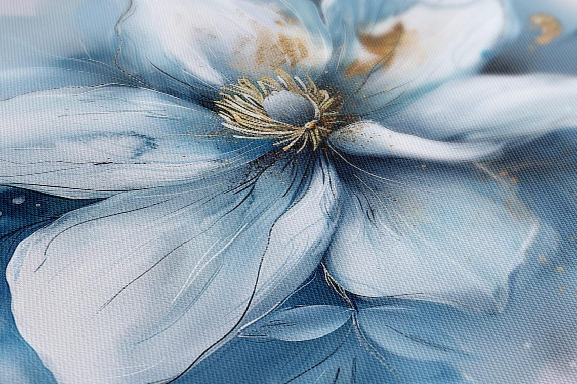 White Blue Gold Watercolor Flower Abstract Botanical Modern Art Print - Image 4