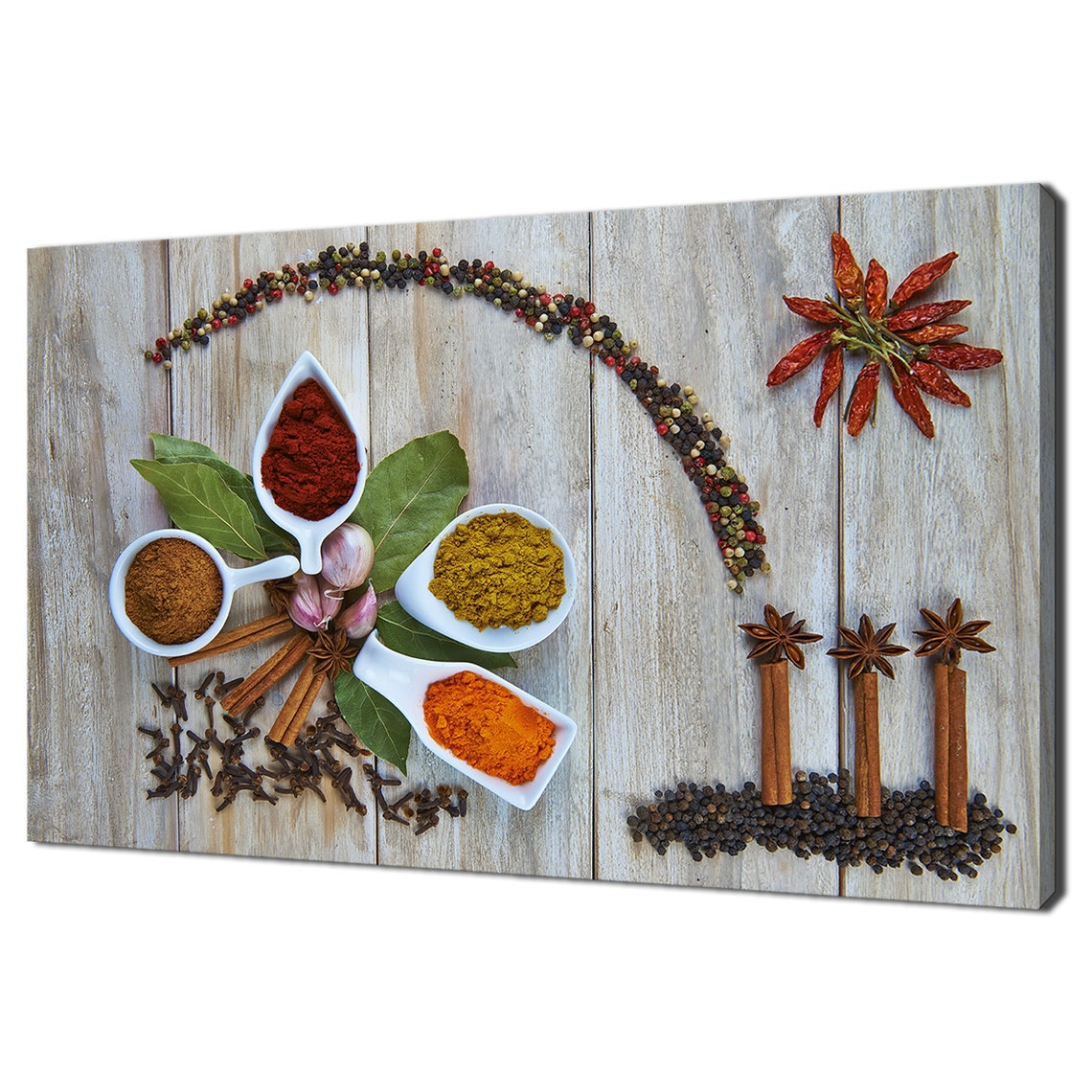 Colourful Spices Herbs Rustic Wooden Table Kitchen Decor Poster