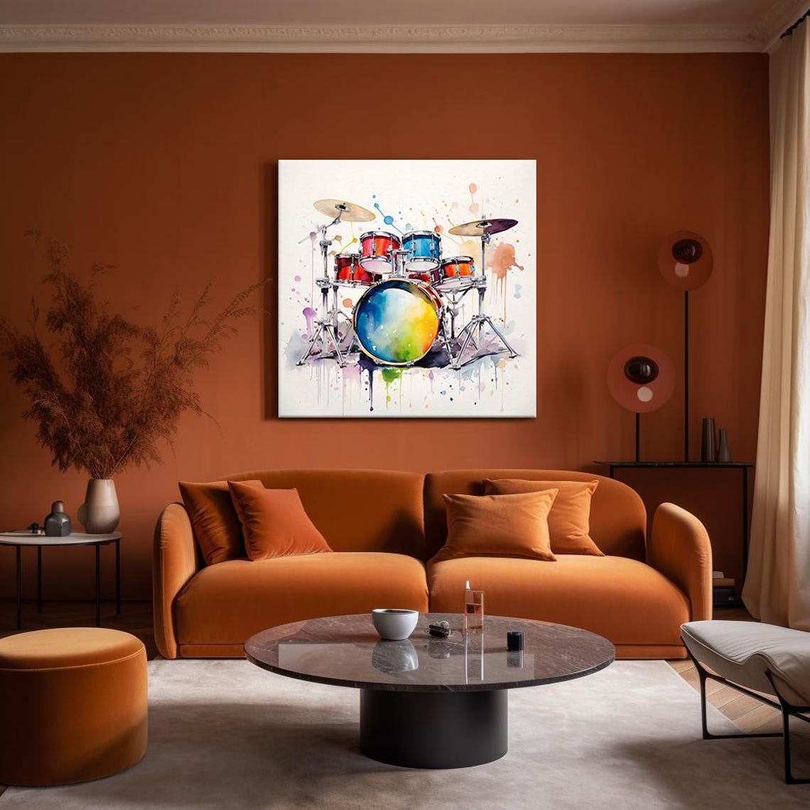 Colorful Drum Kit Watercolor Paint Splash Music Drummer Room Poster - Image 4