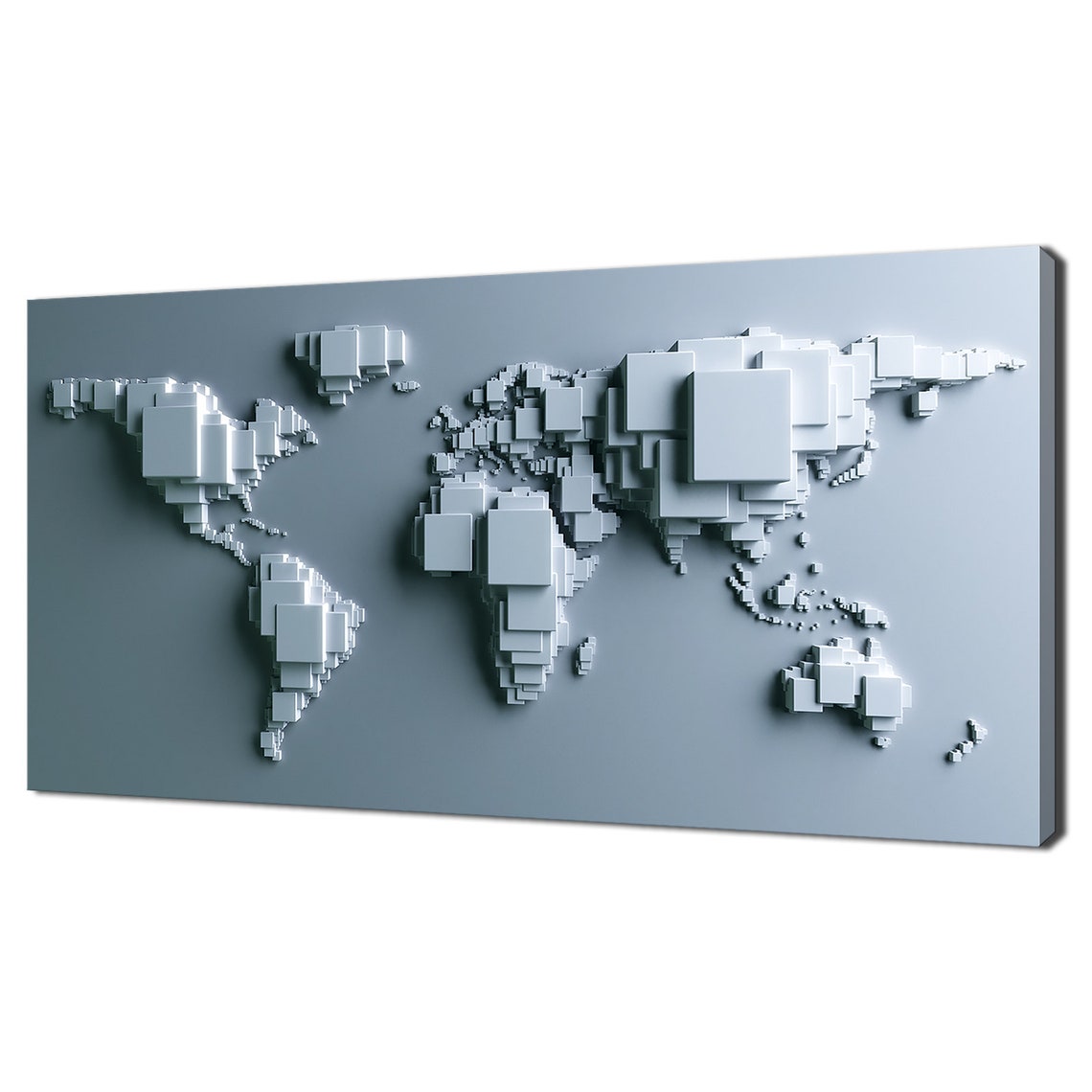World Map Made Out Of Blocks Geometric Abstract Blue Modern Design Home Office Decor Print Wall Art Picture