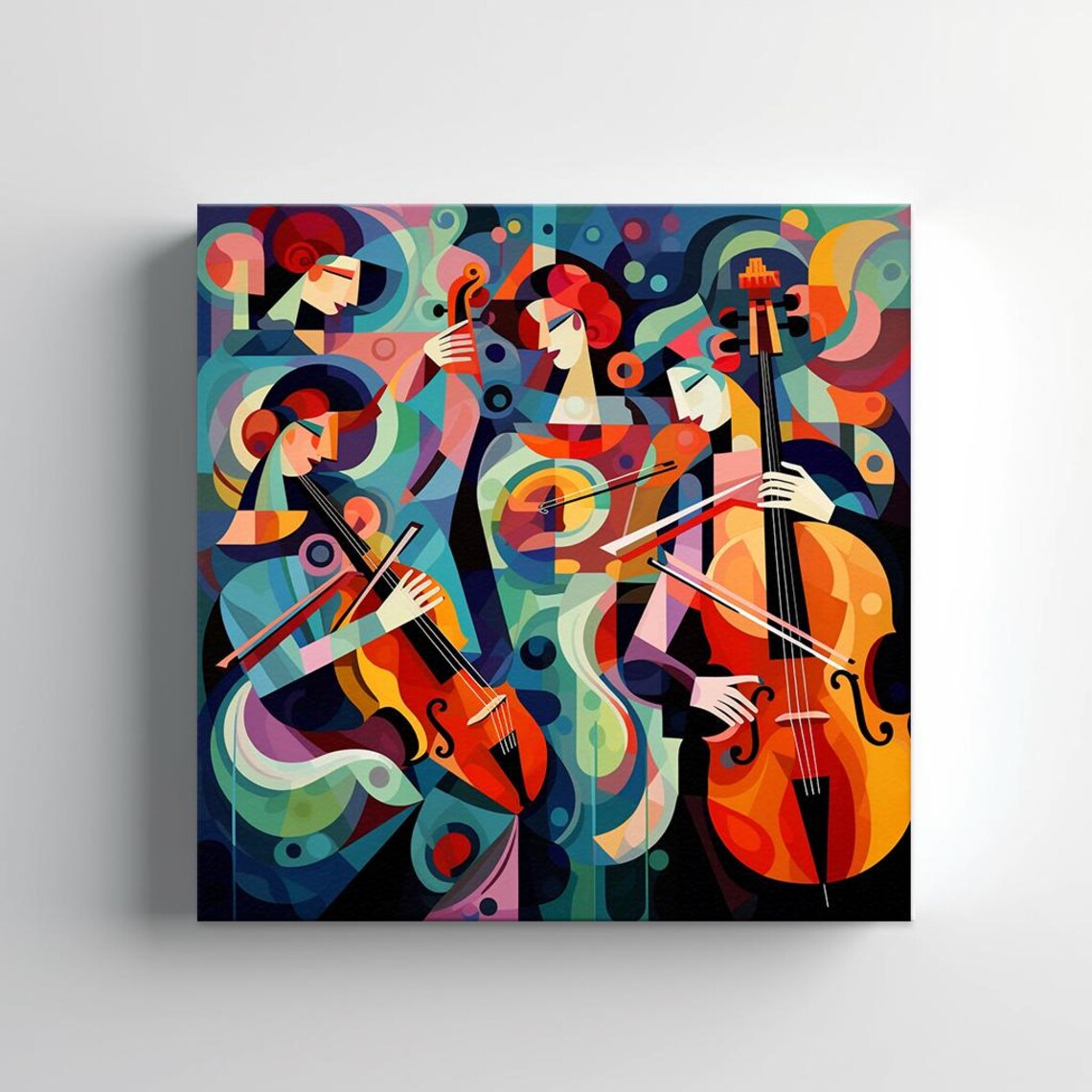 Cubist Violin Cello Players Colorful Orchestra Abstract Music Poster - Image 2