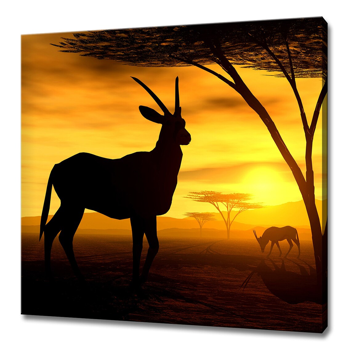 Sunset Over African Oryx Antelope, Modern Art Print