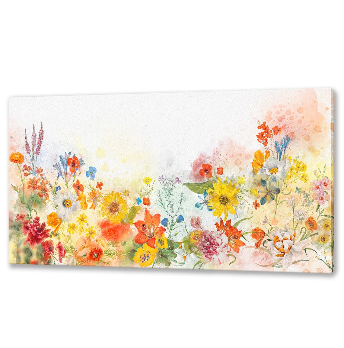 Spring Wild Flowers Field Watercolor Panoramic Art Print