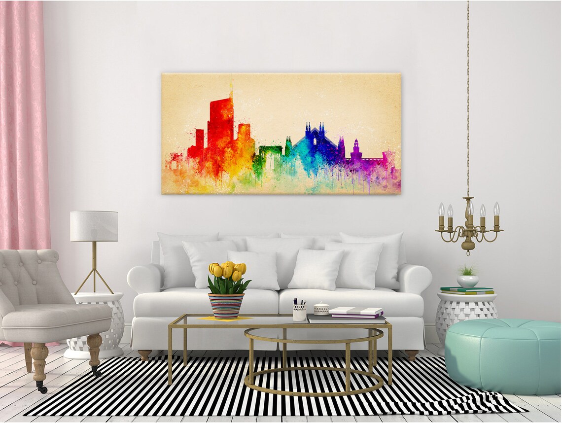 Milan Italy Duomo Cathedral Rainbow Skyline Watercolour Travel Poster - Image 2