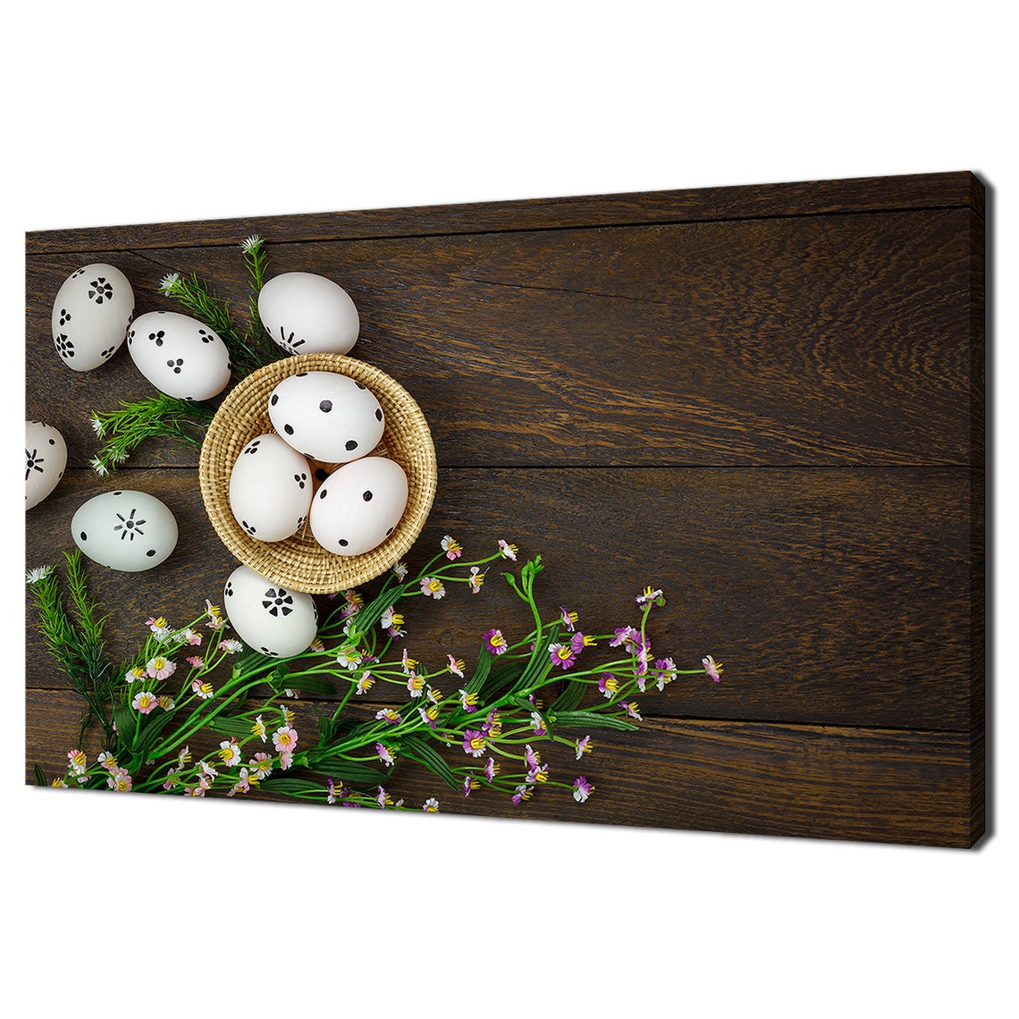 White Easter Eggs Rustic Wood Spring Flowers Decorative Art Poster