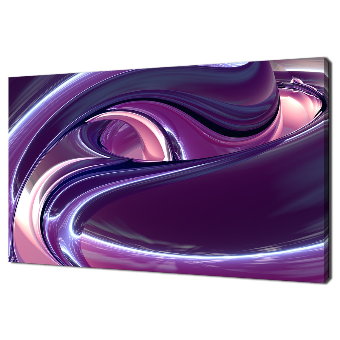 Abstract Pink Purple Chrome Swirl 3D Glossy Waves Modern Art Wall Art