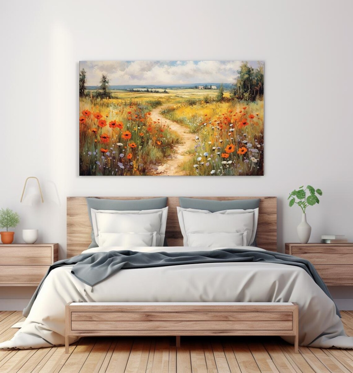 Red Poppy Wildflower Meadow Dirt Path Countryside Vintage Art Poster - Image 4
