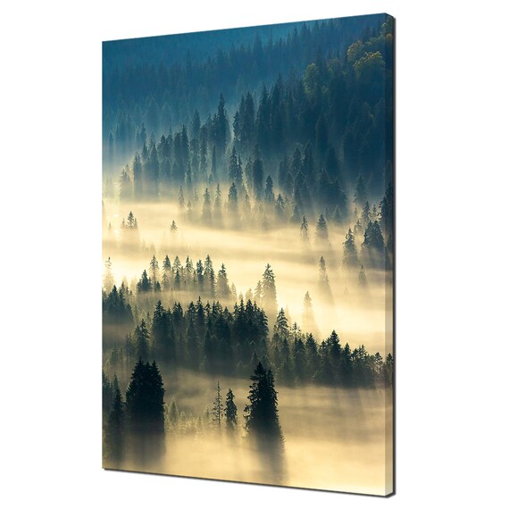 Foggy Morning In The Mountain Valley Forest Trees Modern Design Decor Print Wall Art Picture